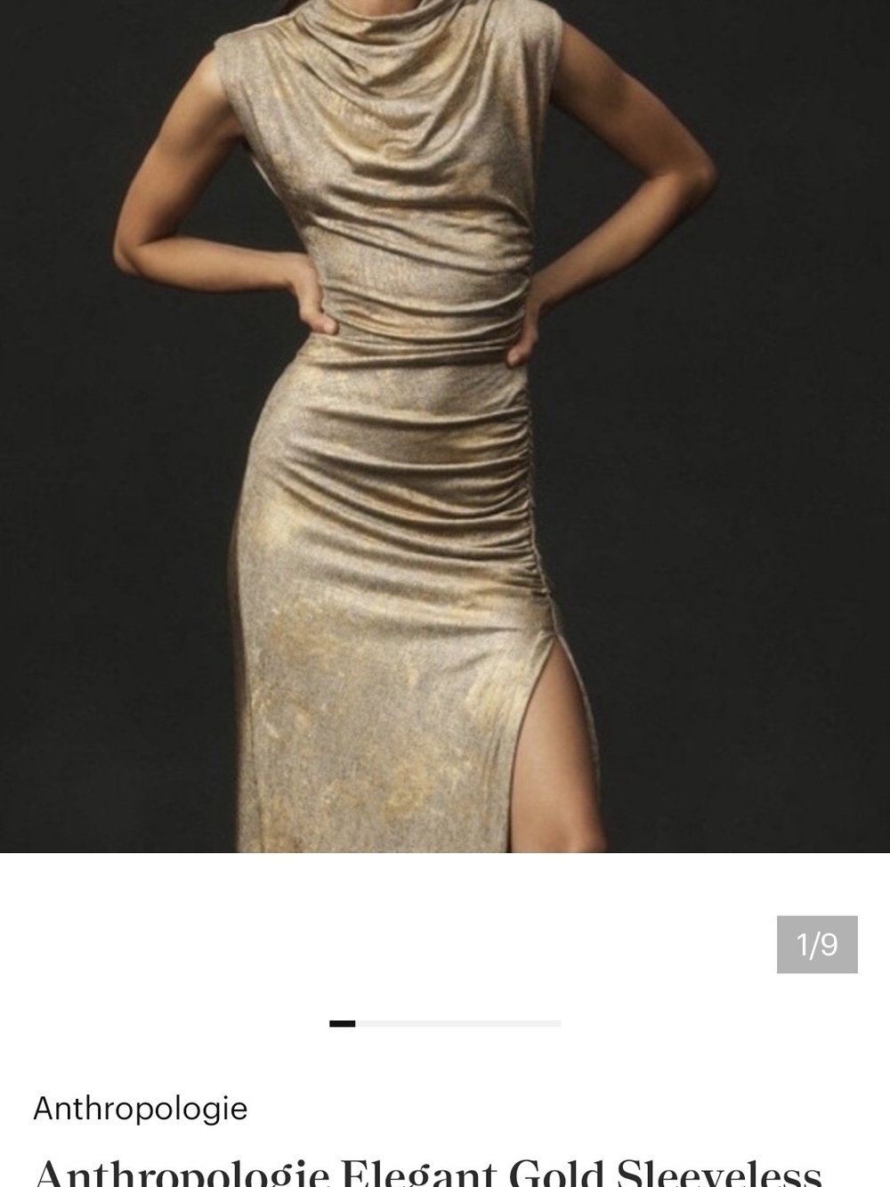 Anthropologie Metallic Gold Cowl-Neck Ruched Maxi Dress - Picture 5 of 5